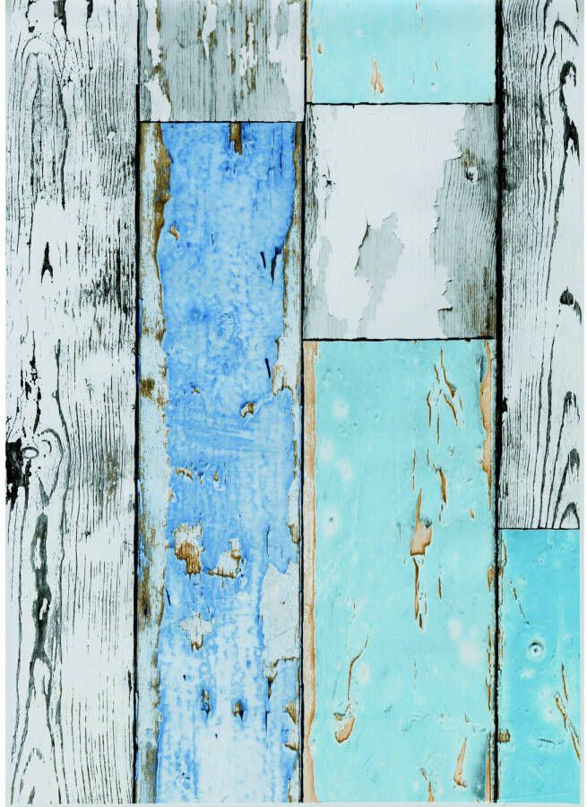 2LIF Decoratie plakfolie houten planken look blauw grijs 45 cm x 2 meter zelfklevend Meubelfolie