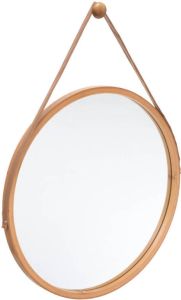 4Goodz Bamboe Spiegel Rond met bruine ophangriem 38 x 1 5 cm