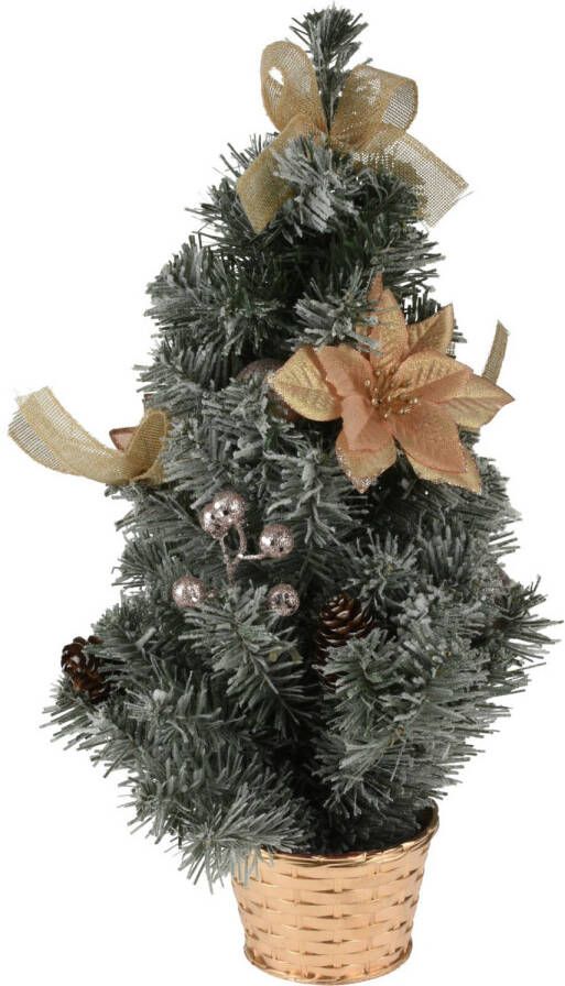 4Goodz Besneeuwde Mini Kerstboom met decoratie 50 cm hoog Goud