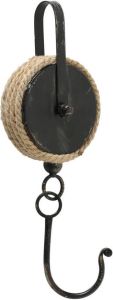 4Goodz decoratieve Ophanghaak Katrol metaal 14x9x38 cm Zwart