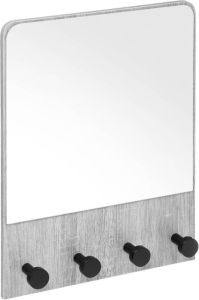 4Goodz Kapstok met spiegel met 4 haken 37x6x50 cm Kleur grijs eiken