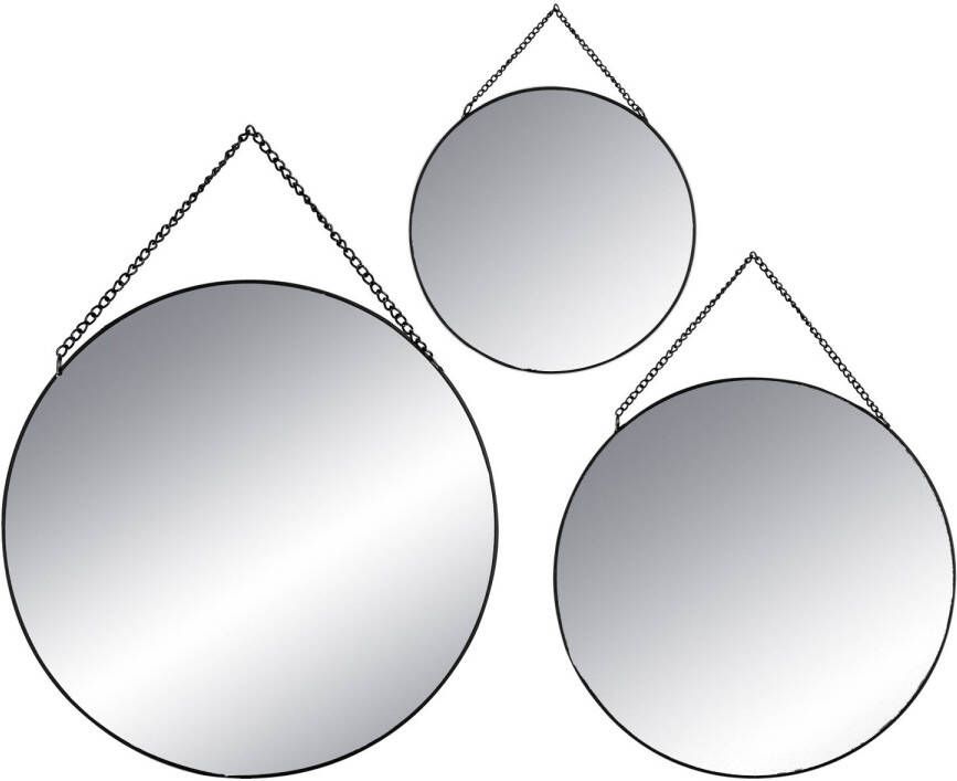 4Goodz Set van 3 Ronde Spiegels met ophangketting 20 24 29 cm Zwart