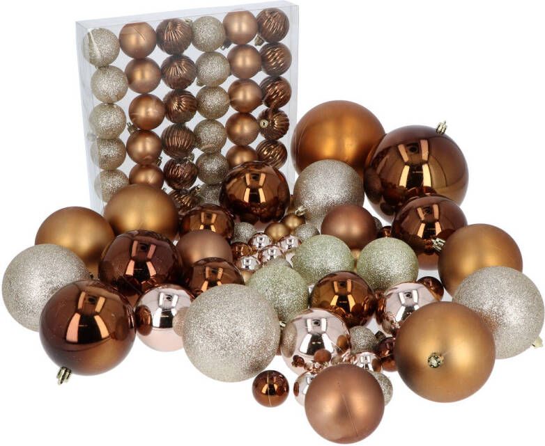 Merkloos Kunststof Kerstballen 94 stuks voor binnen buiten gebruik Amber Rood