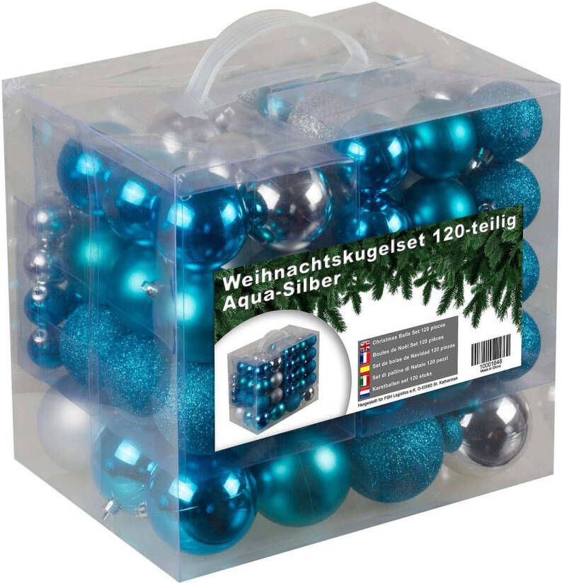 4seasonz Kunststof Kerstballen set 120 ballen binnen buiten Blauw Zilver