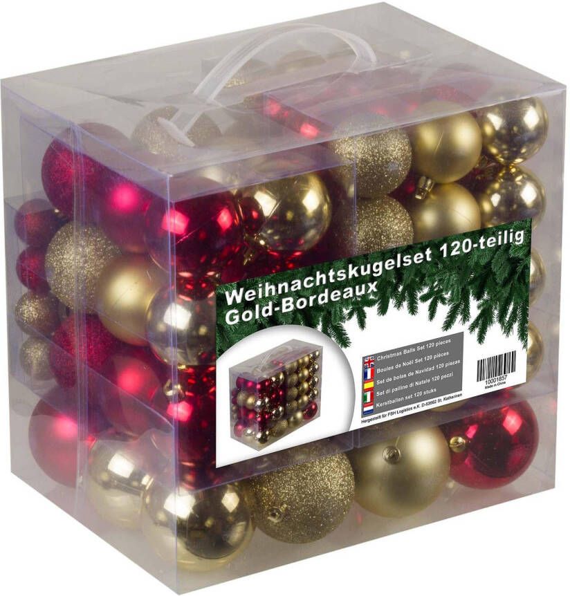 4seasonz Kunststof Kerstballen set 120 ballen binnen buiten Goud Bordeaux