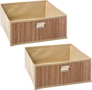 5Five 3x Stuks Opbergmand kastmand 13 Liter Beige Linnen bamboe 31 X 13.5 X 31 Cm Opbergmanden