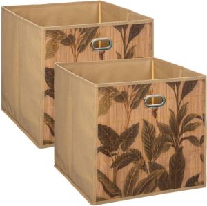 5Five 3x Stuks Opbergmand kastmand 29 Liter Beige Linnen bamboe 31 X 31 X 31 Cm Opbergmanden