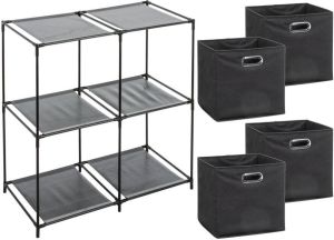 5Five Kastmandjes opberg mandjes antraciet 4x stuks van 29 Liter Rekje is 67 x 68 cm Opbergmanden
