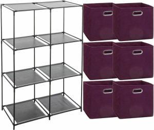 5Five Kastmandjes opberg mandjes aubergine paars 6x stuks van 29 Liter Rekje is 68 x 98 cm Opbergmanden