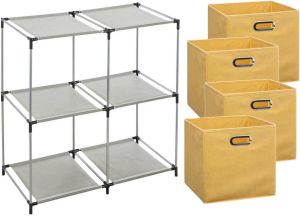 5Five Kastmandjes opberg mandjes geel 4x stuks van 29 Liter Rekje is 67 x 68 cm Opbergmanden