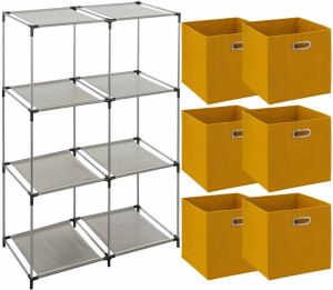 5Five Kastmandjes opberg mandjes geel 6x stuks van 29 Liter Rekje is 68 x 98 cm Opbergmanden