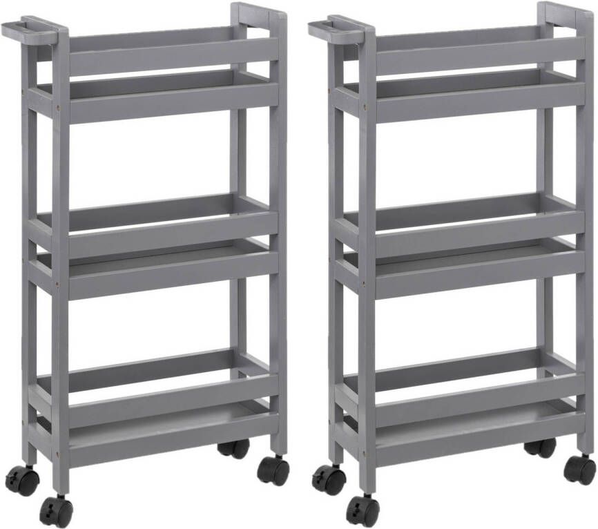 5Five Set van 2x keukentrolley 3-laags betongrijs D15 x B40 x H75 cm Opberg trolley