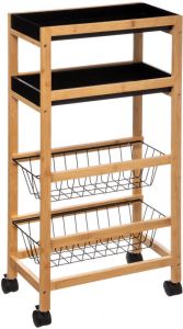 5Five Keukentrolley lichtbruin zwart 4-laags D22 x B40 x H83 cm bamboe kunststof Opberg trolley