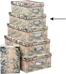 5Five Opbergdoos box 2x Green leafs print op hout L36 x B24.5 x H12.5 cm Stevig karton Leafsbox Opbergbox