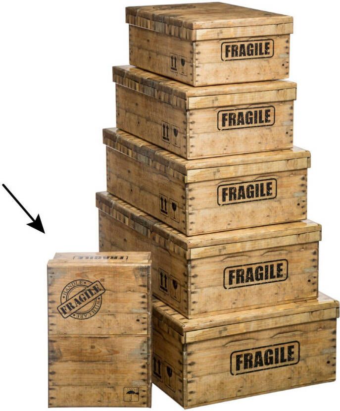 5Five Opbergdoos box 2x houtkleur L28 x B19.5 x H11 cm Stevig karton Woodybox Opbergbox