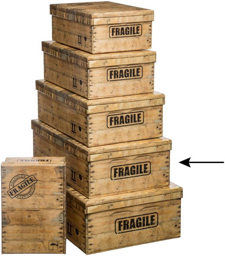 5Five Opbergdoos box 2x houtkleur L44 x B31 x H15 cm Stevig karton Woodybox Opbergbox