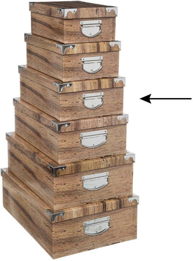 5Five Opbergdoos box 2x Houtprint donker L32 x B21.5 x H12 cm Stevig karton Treebox Opbergbox