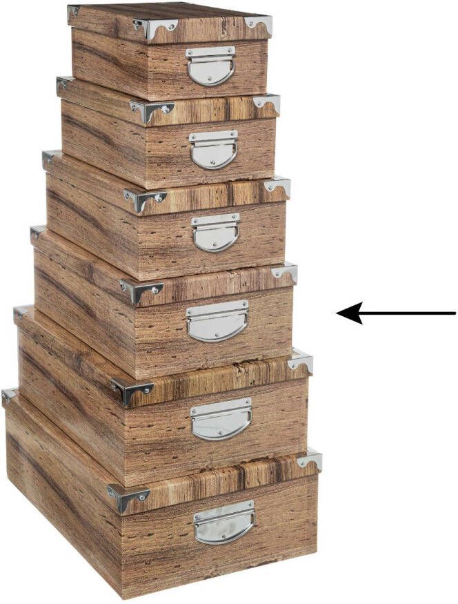 5Five Opbergdoos box 2x Houtprint donker L40 x B26.5 x H14 cm Stevig karton Treebox Opbergbox