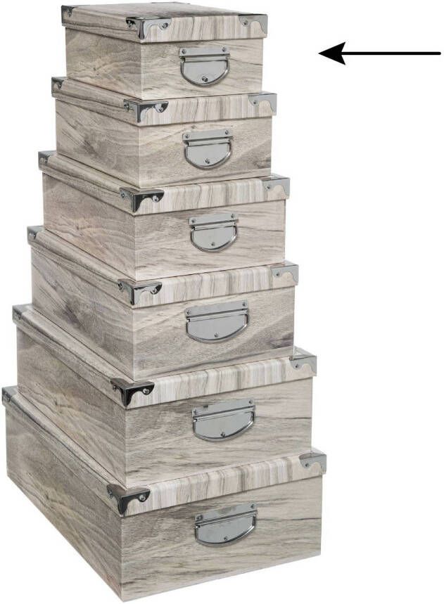 5Five Opbergdoos box 2x Houtprint licht L28 x B19.5 x H11 cm Stevig karton Treebox Opbergbox