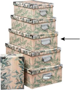 5Five Opbergdoos box Green leafs print op hout L40 x B26.5 x H14 cm Stevig karton Leafsbox Opbergbox