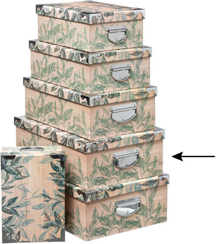 5Five Opbergdoos box 2x Green leafs print op hout L44 x B31 x H15 cm Stevig karton Leafsbox Opbergbox