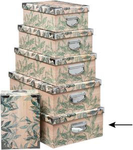5Five Opbergdoos box 2x Green leafs print op hout L48 x B33.5 x H16 cm Stevig karton Leafsbox Opbergbox