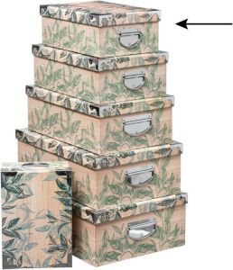 5Five Opbergdoos box Green leafs print op hout L32 x B21.5 x H12 cm Stevig karton Leafsbox Opbergbox
