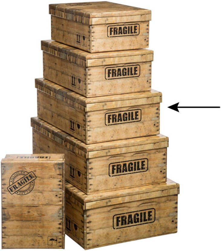 5Five Opbergdoos box houtkleur L40 x B26.5 x H14 cm Stevig karton Woodybox Opbergbox