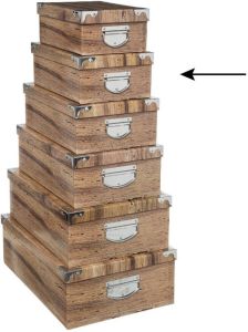 5Five Opbergdoos box Houtprint donker L36 x B24.5 x H12.5 cm Stevig karton Treebox Opbergbox