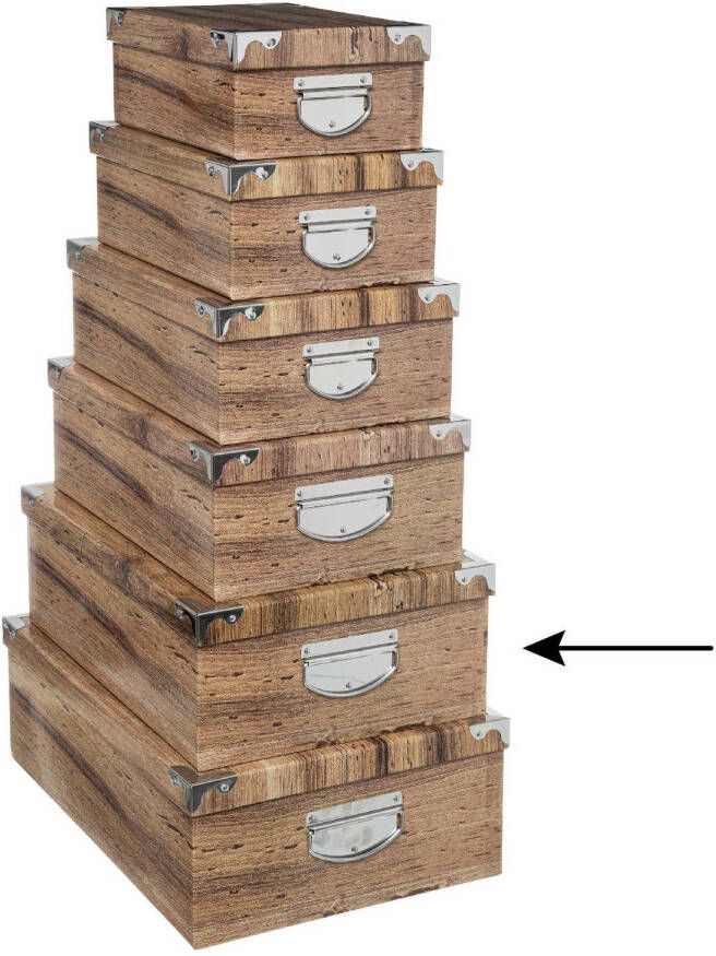 5Five Opbergdoos box Houtprint donker L44 x B31 x H15 cm Stevig karton Treebox Opbergbox