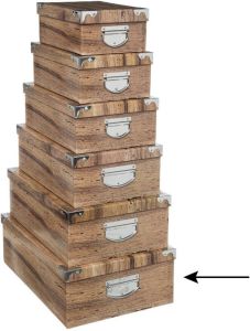 5Five Opbergdoos box Houtprint donker L48 x B33.5 x H16 cm Stevig karton Treebox Opbergbox