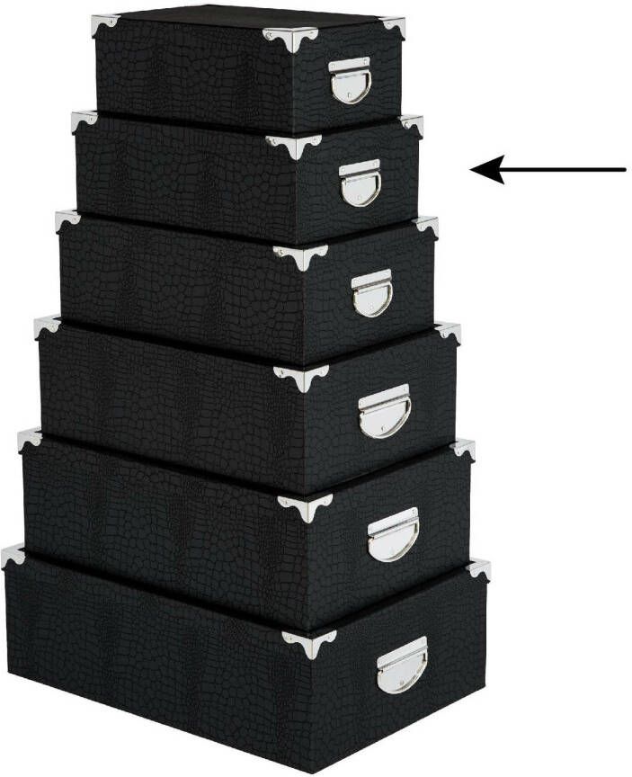 5Five Opbergdoos box zwart L32 x B21 5 x H12 cm Stevig karton Crocobox Opbergbox