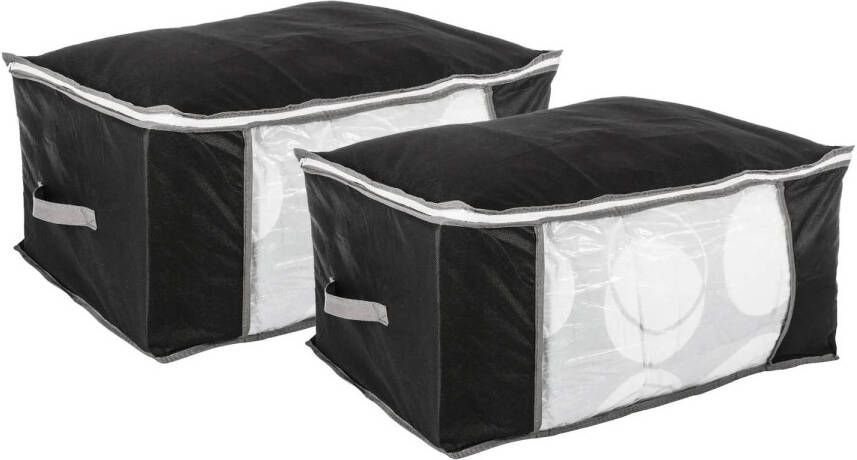 5Five Opberghoes beschermhoes voor dekbedden kussens 2x zwart grijs 60 x 45 x 30 cm Opberghoezen