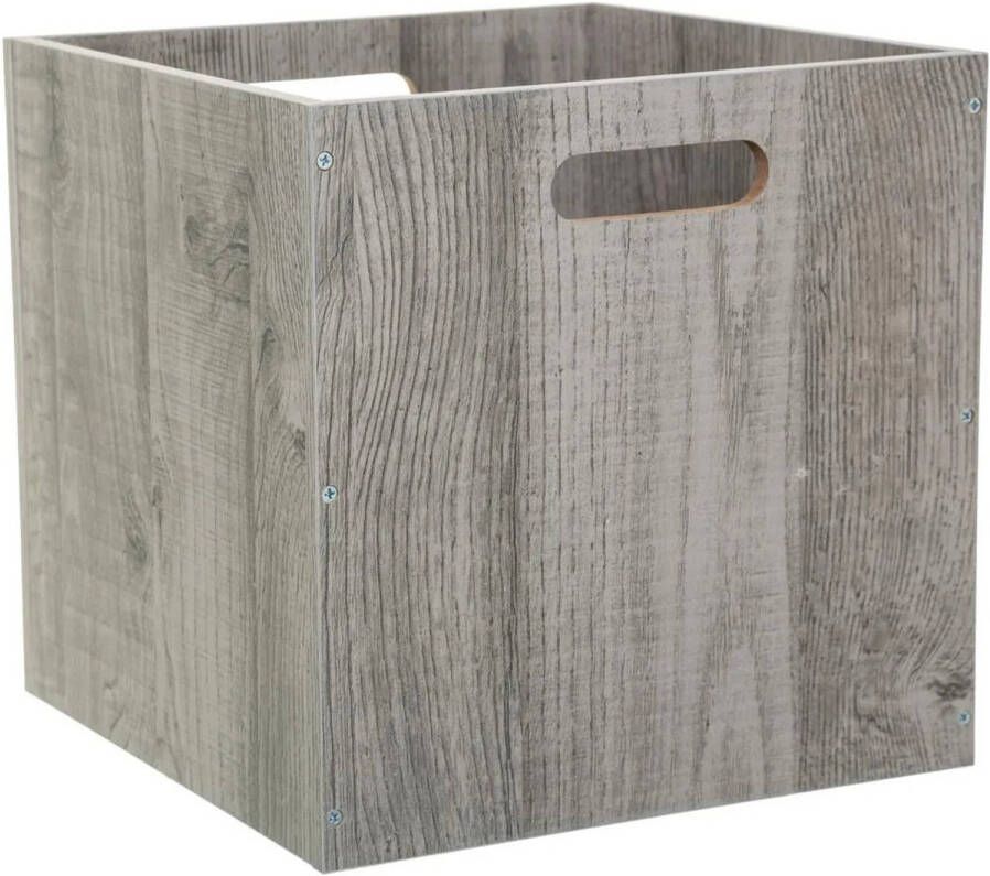 5Five Opbergmand kastmand 29 liter grijs greywash van hout 31 x 31 x 31 cm Opbergkisten