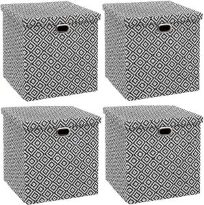 5Five Opbergmand kastmand 4x karton kunststof 29 liter zwart wit 31 x 31 x 31 cm Opbergmanden