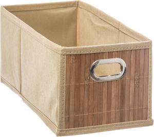 5five Opbergmand kastmand 6.5 liter beige linnen bamboe 15 x 14 x 31 cm Vakkenkast manden Opbergmanden