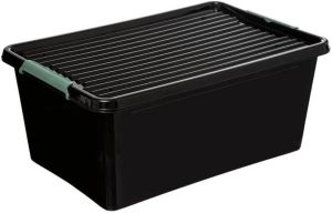 5five Opslagbak organizer met deksel zwart kunststof 60 liter 58 x 39 x 35 cm Opbergbox