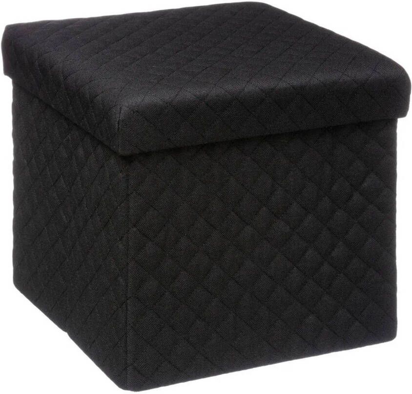 5Five Poef hocker opbergbox zwart polyester mdf 31 x 31 cm opvouwbaar Opbergbox