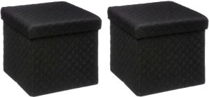 5Five Poef Hocker opbergbox 2x zwart polyester mdf 31 x 31 cm Opbergbox