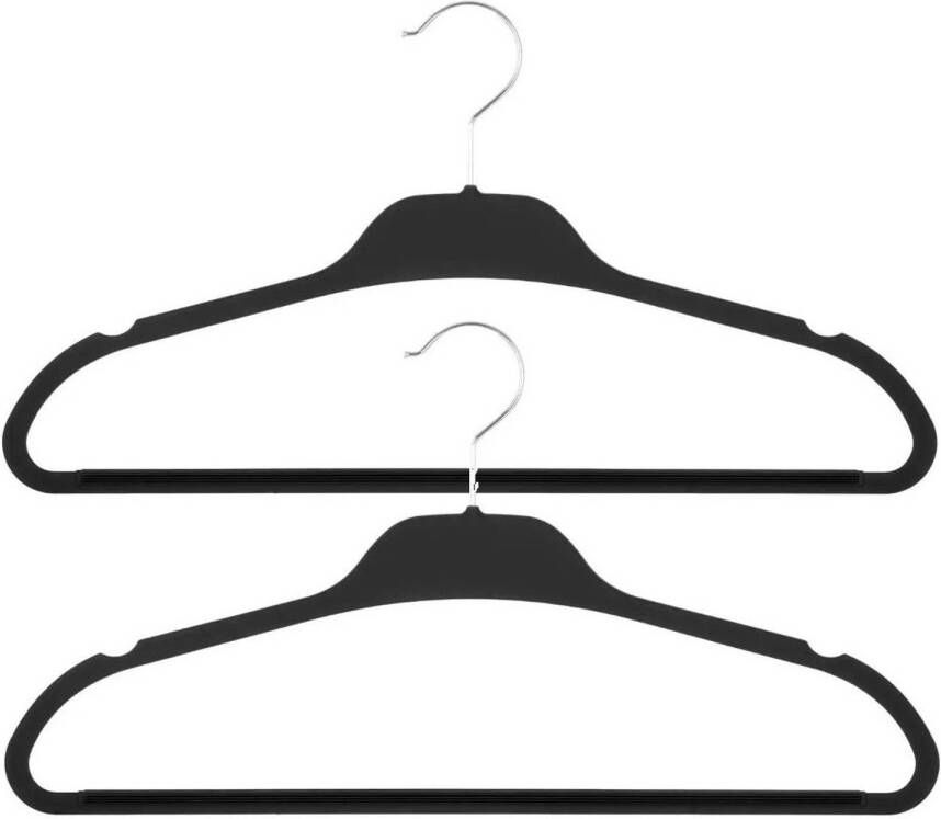 5Five Set van 10x stuks kunststof rubber kledinghangers zwart 45 x 24 cm Kledinghangers