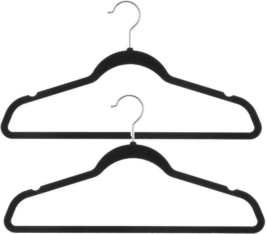 5Five Set van 16x stuks velvet kledinghangers zwart 45 x 23 cm Kledinghangers
