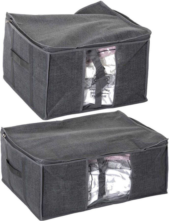 5Five Set van 2x dekbed kussen opberghoezen grijs met vacuumzak Opberghoezen