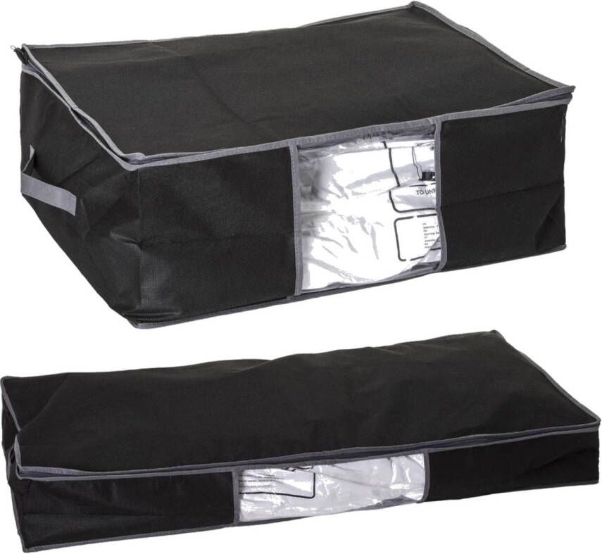 5Five Set van 2x dekbed kussen opberghoezen zwart met vacuumzak Opberghoezen