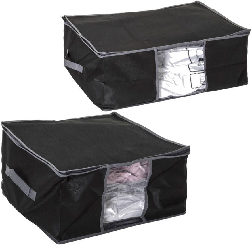 5Five Set van 2x dekbed kussen opberghoezen zwart met vacuumzak Opberghoezen