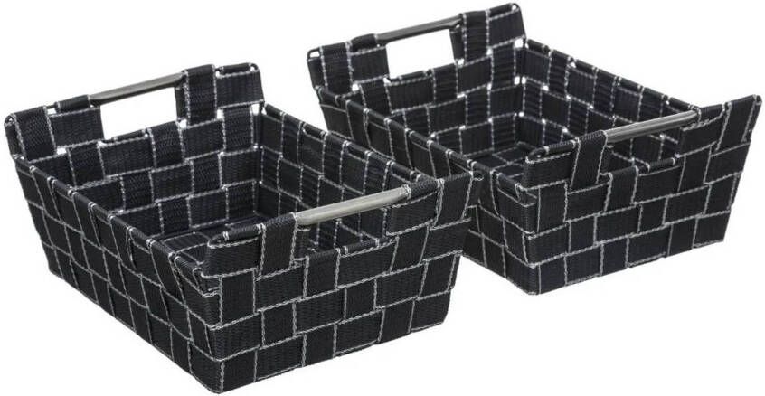 5five Set van 2x gevlochten opbergmanden rechthoek donker grijs 28 5 x 20 5 x 11 5 cm Kast- badkamer mandjes verschillende formaten Opbergmanden
