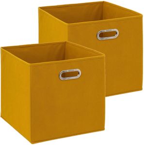 5Five Set van 2x opbergmand 29 liter geel linnen 31 x 31 x 31 cm Opbergmanden