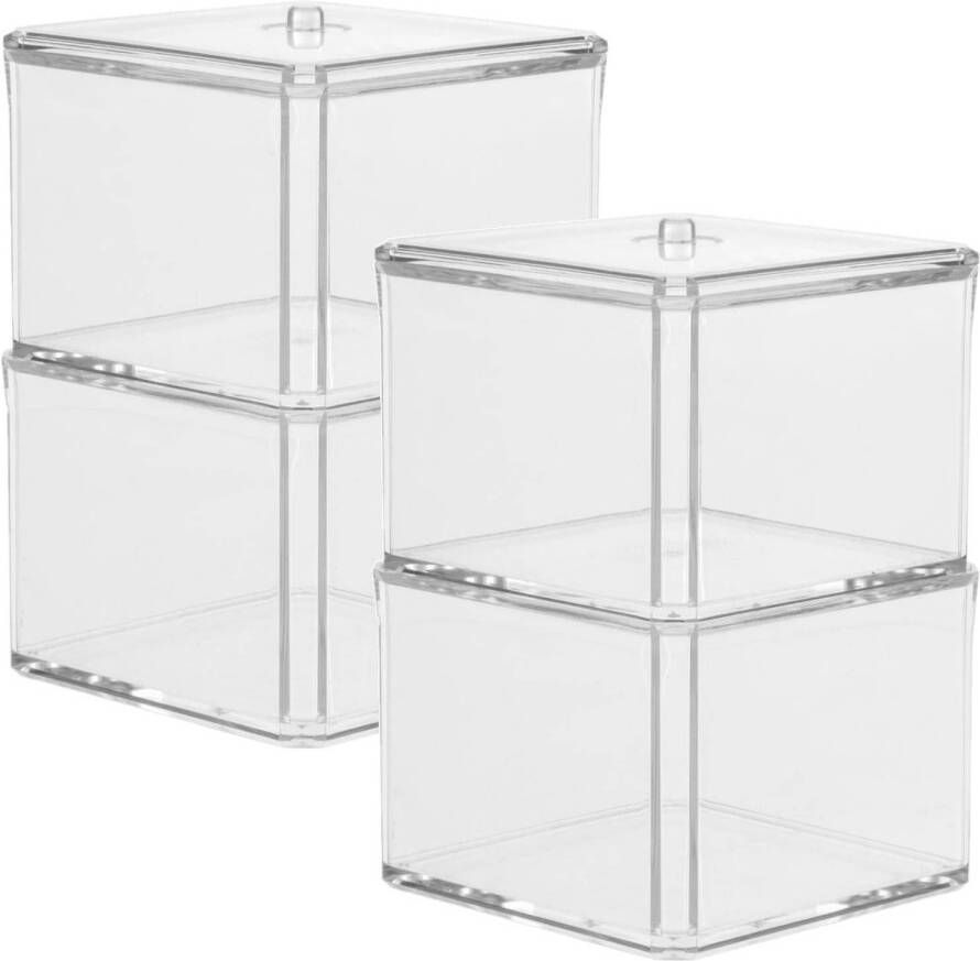 5five Set van 2x stuks dubbele houder box 9 5 x 17 cm van kunststof Wattenstaafjes watjes opbergen Make-up organizer Opbergbox