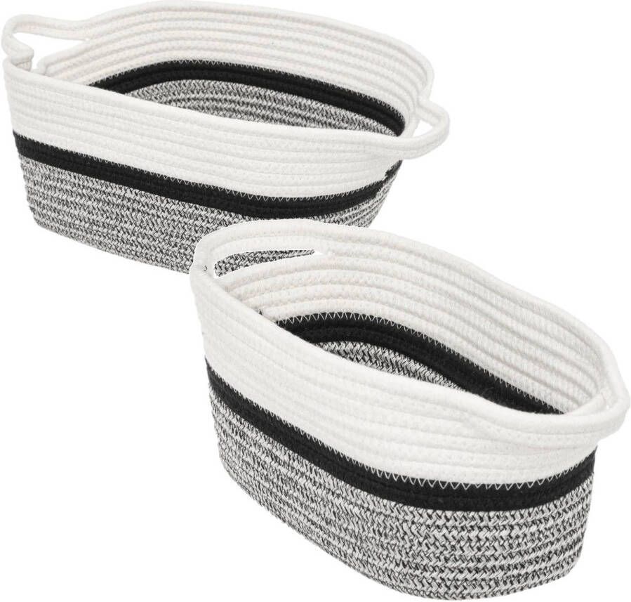 5five Set van 2x stuks opbergmanden met hengsels 7 en 14 liter grijs zwart wit van gevlochten touw Opbergmanden