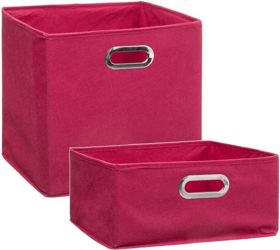 5Five Set van 2x stuks opbergmanden kastmanden 14 en 29 liter framboos roze van linnen 31 cm Opbergkisten