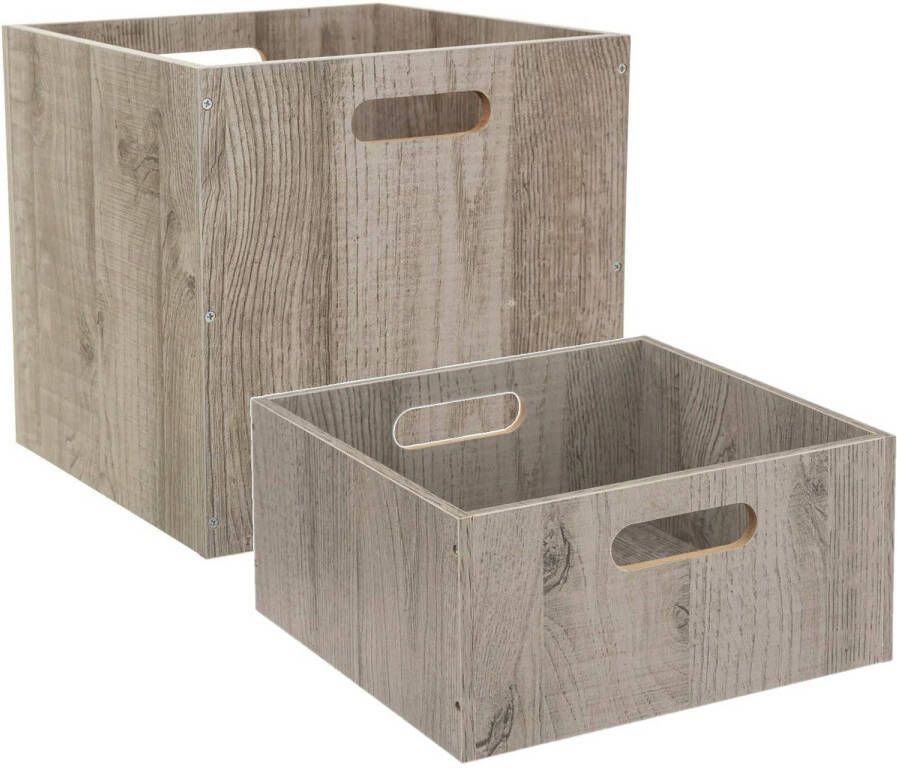 5Five Set van 2x stuks opbergmanden kastmanden 14 en 29 liter grijs van hout 31 cm Opbergkisten